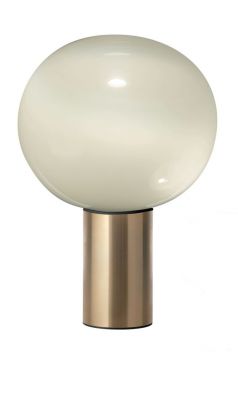 Laguna Tischleuchte mit rundem, weißem Glasschirm und goldenem Sockel. Moderne Tischlampe für Wohnzimmer und Schlafzimmer.